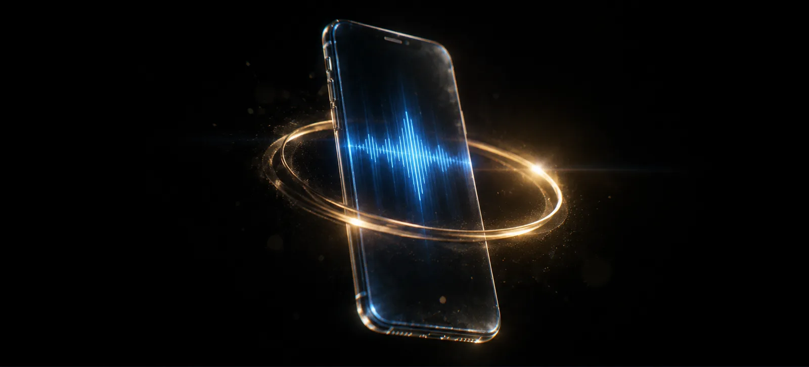 Voice waveform on a phone, ringed with light.
